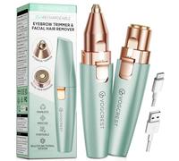 VG VOGCREST Recortador facial de cejas: 2 en 1, recargable, depilación facial y afeitadora de cejas, afeitadora facial sin dolor para cara, labios y cuerpo, con luz LED integrada (Verde)