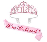 Vgala Juego de tiara y faja de jubilación - I'm Retired Pink Stain Fash Crystal Crown Retirement Gift for Women Retirement Party Decoraciones