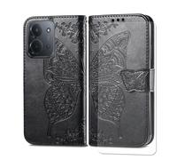 VGANA Funda Adecuada Compatible para Xiaomi Redmi 15C 4G, Relieve de Mariposa Dibujo Carcasa de Tipo Libro. Negro