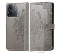 VGANA Funda Compatible para Xiaomi Redmi 15C 4G, Carcasa de Cuero para Billetera Elegante Diseño en Relieve de Datura con Tarjeta Solt con Cierre Magnético. Gris