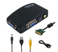 VGE Adaptador Convertidor de Video a VGA, Entrada AV/S-Video a Salida VGA, para Reproductor DVD para TV, PS2, Decodificador, Monitor PC, Resolución 640x480 a 1680x1050, 75Hz, Función Pip, Negro