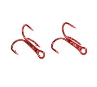 VGEBY 100 Anzuelos Triples de Pesca, Anzuelos Rojos de Acero Al Carbono con Largo y Punta Afilada, para Accesorios de Pesca en Agua Dulce y Salada. (# 6 Roja (100 Piezas/Paquete))