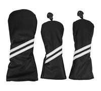 VGEBY 3 unids/Set Juego de Fundas para la Cabeza de Madera de Golf, Fundas para la Cabeza de Rayas, Fundas para la Cabeza del Palo de Golf para el Conductor(Negro) Sportinggoods Sportinggoods Golf
