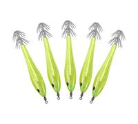 VGEBY 5 Uds 9,5 Cm Molde de calamar de plástico, 6 colores con doble capa afilada Ganchos divididos y giratorios incorporados, para pesca de agua dulce y salada (YELLOW)