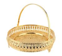 VGEBY Bandeja de Frutas, Plato de Postre de Aleación Redondo Retro con Asa, Elegante Plato Dorado para Cocina, Comedor, Fiesta y Decoración del Hogar