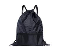 VGEBY Bolsa con Cordón, Bolsa Deportiva Informal de Poliéster Impermeable con Diseño de Cremallera, para Escalada, Gimnasio, Deporte, Yoga, Danza, Viajes, Camping, Senderismo (BLACK)
