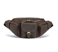 VGEBY Bolso de Hombro, Riñonera de Piel de Vaca, Bolso de Pecho de Cuero Vintage con Correa Ajustable y Diseño de Múltiples Bolsillos para Deportes Al Aire, Viajes de Ocio (Café)