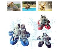 VGEBY Botas de Goma para Perros con Correa Ajustable para el Hombro, 4 Uds., Calcetines para Mascotas para Perros Lindos, Zapatos para Lluvia y Nieve, Pequeños, Azul/Negro/Rojo S,M,L 4 Piezas