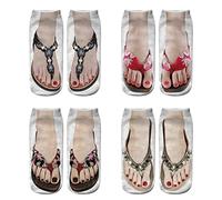 VGEBY Calcetines Impresos en 3D, Calcetines Tobilleros Transpirables de Corte bajo para Mujer con Patrones Vívidos, Adecuados para Correr Sandalias de Yoga, Botas y Ropa Casual (Color 3+5+6+10)
