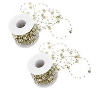 VGEBY Elegante Rollo de Hilo de Perlas ABS de 2 Uds, Hilo de Ramo de 10m, Oro Plateado, Cinco Puntas para Decoración de Boda (10m/Rollo)