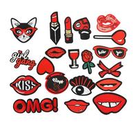 VGEBY Juego de Parches con Patrón de Labios, 20 Piezas, Pegatinas Bordadas Decorativas Rojas para Niñas, Accesorios de Ropa