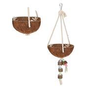 VGEBY Juguete de Jaula Colgante de Coco para Pájaros con Cuerda de Algodón Duradera, Cáscara de Coco No Tóxica, Loros y Pájaros Pequeños, Mide 39 Cm/15,4 Pulgadas