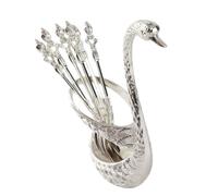 VGEBY Kit de Cuchara de Acero Inoxidable Duradero con Soporte de Cisne Decorativo para Almacenamiento en el Comedor, 6 Cucharas Doradas y Plateadas (SILVER)