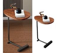VGEBY Mesa Auxiliar Pequeña Que Ahorra Espacio en Forma de C para sofá, Resistente Grano de Madera Oscura con Marco de Metal, 1 Unidad (Diseño Plano y Marco Negro.)