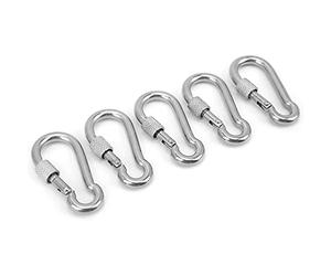 VGEBY Mosquetón de 50 Mm, Clip de Acero Inoxidable Resistente, Hebilla de Gancho de Resorte con Tuerca Roscada para Acampar Al Aire, Pesca, Senderismo, Mochilas, Llaveros