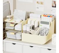VGEBY Organizador de Almacenamiento de Cosméticos con Protección contra el Polvo de 2 Cajones para Artículos de Maquillaje y Cuidado de la Piel (De color crema)