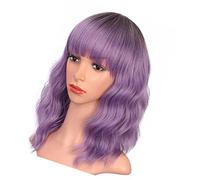 VGEBY Peluca con Flequillo, Pelo Sintético de Alta Temperatura, Peluca Corta Ondulada y Rizada Suave para Mujer (PURPLE)