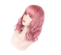 VGEBY Peluca con Flequillo, Pelo Sintético de Alta Temperatura, Peluca Corta Ondulada y Rizada Suave para Mujer (Rosa claro)