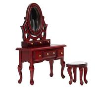 VGEBY Tocador y Taburete para Casa de Muñecas, Muebles de Madera en | Diseño Miniature Vívido, Mesa de 4.3 Pulgadas, Taburete de 1.6 Pulgadas, Accesorio Ligero para Dormitorio de Casa de Muñecas