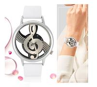VGEBY1 Reloj analógico, Hueco Nota Musical Marcar a los Amantes de Cuarzo Redondo Reloj de Pulsera Reloj Casual para Mujer Hombre(Blanco)