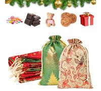 VGECEE 10 Pcs Bolsas Tela Regalo Navidad 30x20cm Regalos Chuches Dulces Bolsa Navidad Cumpleaños Bolsa Decoración Navideña con Cordón para Envolver Regalos/Diy Calendario Adviento Tela Decoración