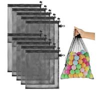 VGECEE 12 Pcs Bolsa de Red Malla 40x35cm Bolsas de Malla con Cordón y Gancho Lateral Bolsa Red Almacenamiento Negro para Guardar Pelotas Bolsas Transpirables para Viaje Playa Juguetes Gimnasio Deperte