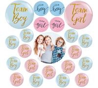 VGECEE 32 Botones de Revelación 24 Gender Reveal Sticker Team Boy or Girl Gender Reveal Decoracion Revelacion Genero Bebe Gender Reveal Test Niño o Niña para Baby Shower Nacimiento Gender Reveal Party