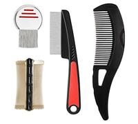 VGECEE 4 Pcs I Kit de Peina Liendrera Piojos Peine Piojos y Liendres Cepillos para Pulgas Antipulgas Eliminar la Caspa Peine de Cuidado para Ninos Adulto Gatos y Perros, de Acero Inoxidable y Plastico