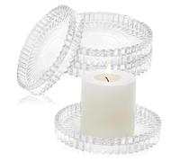 VGECEE 4 Pcs Platos para Velas Diametro 8.8cm Portavelas de Cristal Candelabros Soporte Velas Cera Decorativas para SPA/Hogar/Fiesta/Boda-Transparente
