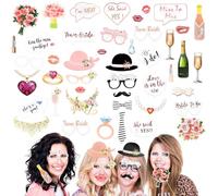 VGECEE 45 Pcs Atrezzo Photocall Boda Divertido Photocall Cumpleaños Rosa Foto Props de Fiesta PhotocallComunion Accesorios Fotomatón Boda Accesorios Despedida de Soltera DIY Photo Props - Oro Rosa