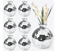 VGECEE 6 Pcs Jarrón Bola Discoteca 9.6*8.7*8.7cm Macetero Espejo Reflectante Jarrón Cristal Pequeño Jarrón bola Cristal Jarrón Decorativo Plateado para Centros de Mesa de Boda Dormitorio Hogar Oficina
