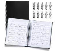 VGECEE Carpeta de Partituras Musicales 20 Hojas/40 Páginas Carpetade Anillas para Partituras Negra Presentación A4 Carpeta Espiral para Notas de Piano/Guitarra/Violín + 10 Clips de Notas Musicales