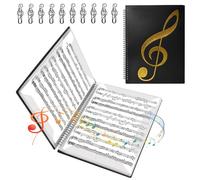 VGECEE Carpeta de Partituras Musicales 20 Hojas/40 Páginas Carpetade Anillas Partituras Negra Presentación A4 Carpeta Espiral Con Fundas de Plastico A4 para Notas de Piano/Guitarra/Violín + 10 Clips