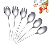 VGECEE Cubiertos Ensalada y Servir Fruta 19.8 cm 6 Piezas, 3 Pcs Cuchara y 3 Pcs Tenedor, 410 Acero Inoxidable, Servidores de Acero Inoxidable Ensalado Aptos para Lavavajillas, Plata Brillante