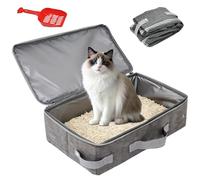 VGECEE Inodoro plegable para gatos con tapa, portátil con colador y cremallera, caja para viajes y camping