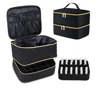 VGECEE Organizador Esmaltes Uñas y Lampara Bolsa Maquillaje Grande Doble Capa Estuche Organizador Esmaltes 30 Botellas Estuche Organizador Maquillaje con Compartimientos y Asa para Mujeres Niñas