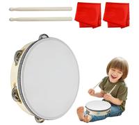 VGECEE Pandereta de Madera de Solo Fila Ø20cm Tambor de Mano Pandereta Infantil Tambor Sonido Claro para Adulto Ninos Cursos de Música Educación Infantil Fiesta Regalo + 2 Palos Tambor + 2 Paños