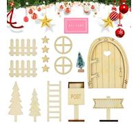 VGECEE Puerta Elfos Navideños Adornos Navidad 15 Pcs Puerta de Elfo de Navidad Regalo Navidad Niño Decoracion de Navidad Miniaturas Casa Muñecas Navidad de Madera Natural Pulid para Regalo Navidad