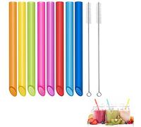 vgggrd 8 Piezas Pajitas de Plástico Reutilizables, Pajitas de Beber, Pajitas Rectas de Colores con 2 Cepillos de Limpieza para Batidos,Té de Burbujas, Bebidas Frías y Calientes, 260 X 12 mm
