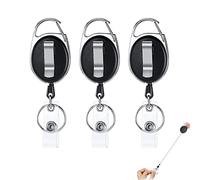 vgggrd Llaveros Retráctiles con Clip, 3 Piezas, con Cordón de Nylon Extensible, para Tarjeta de Identificación (Negro)