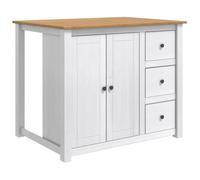 VGLQNRPT Carrito de cocina Panamá - Juego de 2 carros de madera maciza de pino, isla de cocina con 3 cajones y 2 puertas de armario, 112 x 77 x 90 cm, color blanco y cera de miel