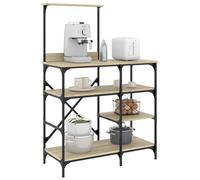 VGLQNRPT Estantería para panadería, 90 x 40 x 132 cm, roble Sonoma, estantería de cocina, con estantes de madera y metal para más espacio de almacenamiento