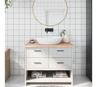 VGLQNRPT Tablero de roble para lavabo, 100 x 60 x 2 cm, tablero de madera maciza para cuarto de baño, lavabo, mesa de escritorio, sin tratar, con borde natural
