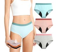 VGMANNTA 3 PCS Bragas Menstruales Niñas Lavables Period Underwear Absorción Transpirables Antibacterianas Ecológicas Niñas y Adolescentes, Incontinencia Leve (Verde, Large)
