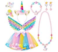 VGMANNTA 9PCS Disfraz Unicornio Niña Conjunto de Cosplay de Unicornio Tutu Niña Alas y Varita Diadema Unicornio Niña Joyas de Princesa Unicornio Disfraz Niña para Halloween Navidad Carnaval Cumpleaño