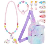 VGMANNTA Unicornios para Niñas Bolso Collares Pulseras Anillos Clips para Las Orejas Pinzas Cabello Joyas Regalo 4-8 Años - Púrpura