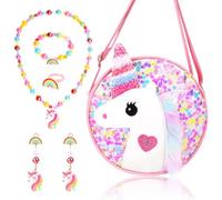 VGMANNTA Unicornios para Niñas Unicornio Bolso Niña Collares Niña Pulseras Niña Anillos Niña Clips para Las Orejas Pinzas Cabello Joyas Niña Regalo Niña 4-8 Años-Rosa8A