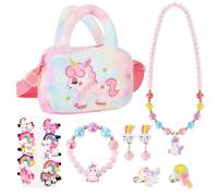 VGMANNTA Unicornios para Niñas Unicornio Bolso Niña Collares Niña Pulseras Niña Anillos Niña Clips para Las Orejas Pinzas Cabello Joyas Niña Regalo Niña 4-8 Años-Vistoso