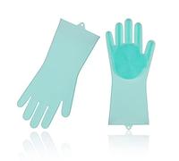 Vgo... 1 par de guantes de esponja para limpiar el lavavajillas, reutilizables, cepillo de silicona, guantes para fregar, resistentes al calor (SI2142)