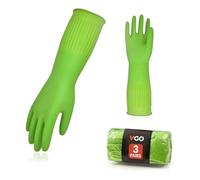 Vgo... 3 pares de guantes de limpieza para el hogar, guantes de goma para lavar los platos, extra gruesos, mangas largas (RB2143)